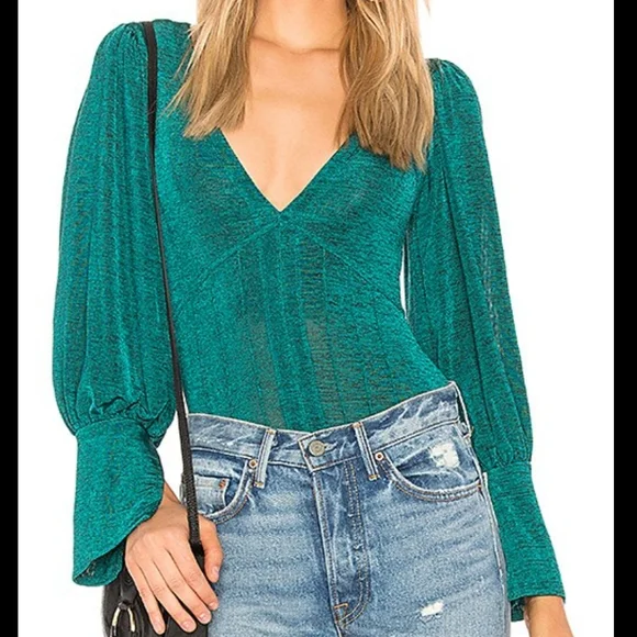 Free People Killer Queen Tee Top in shimmer green St. Patricks Day M - Picture 2 of 12